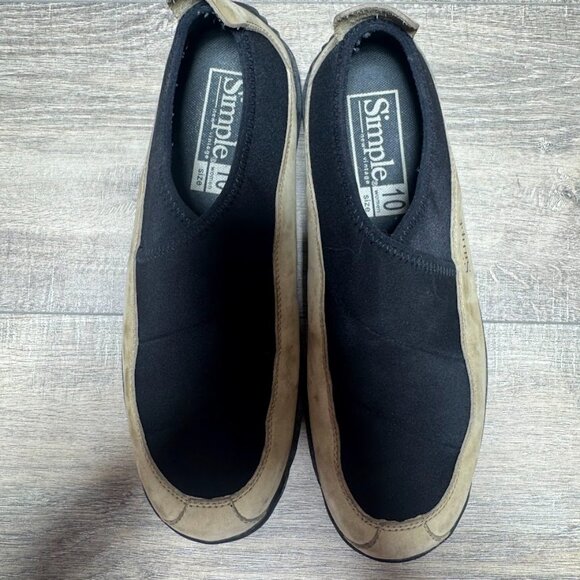 Simple Vintage Tan Leather Trimmed Slip On Shoes Women's Size 10 - Picture 2 of 8